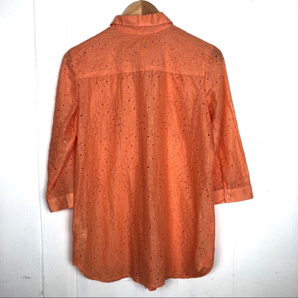 CHICO’S You EYELET BUTTON DOWN SHIRT 3/4 SLEEVE O - Picture 2 of 8